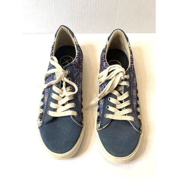 Canvas Native Tennis Shoes Women's 9 Men's 7 Blue Floral Patchwork bohemian - Picture 4 of 14